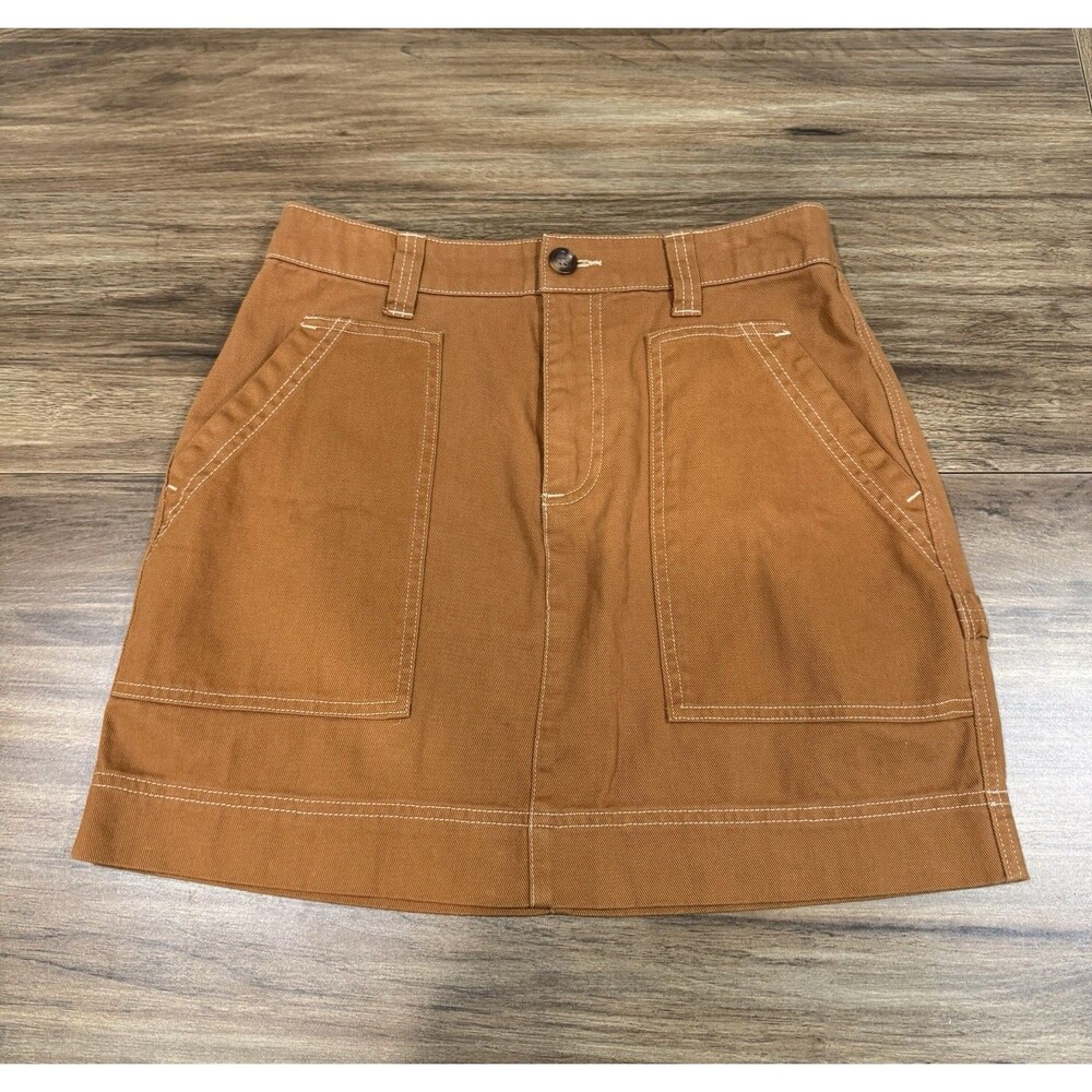 Old Navy NWOT 100% Cotton Twill Camel Brown Utility Mini Skirt Women Sz 4